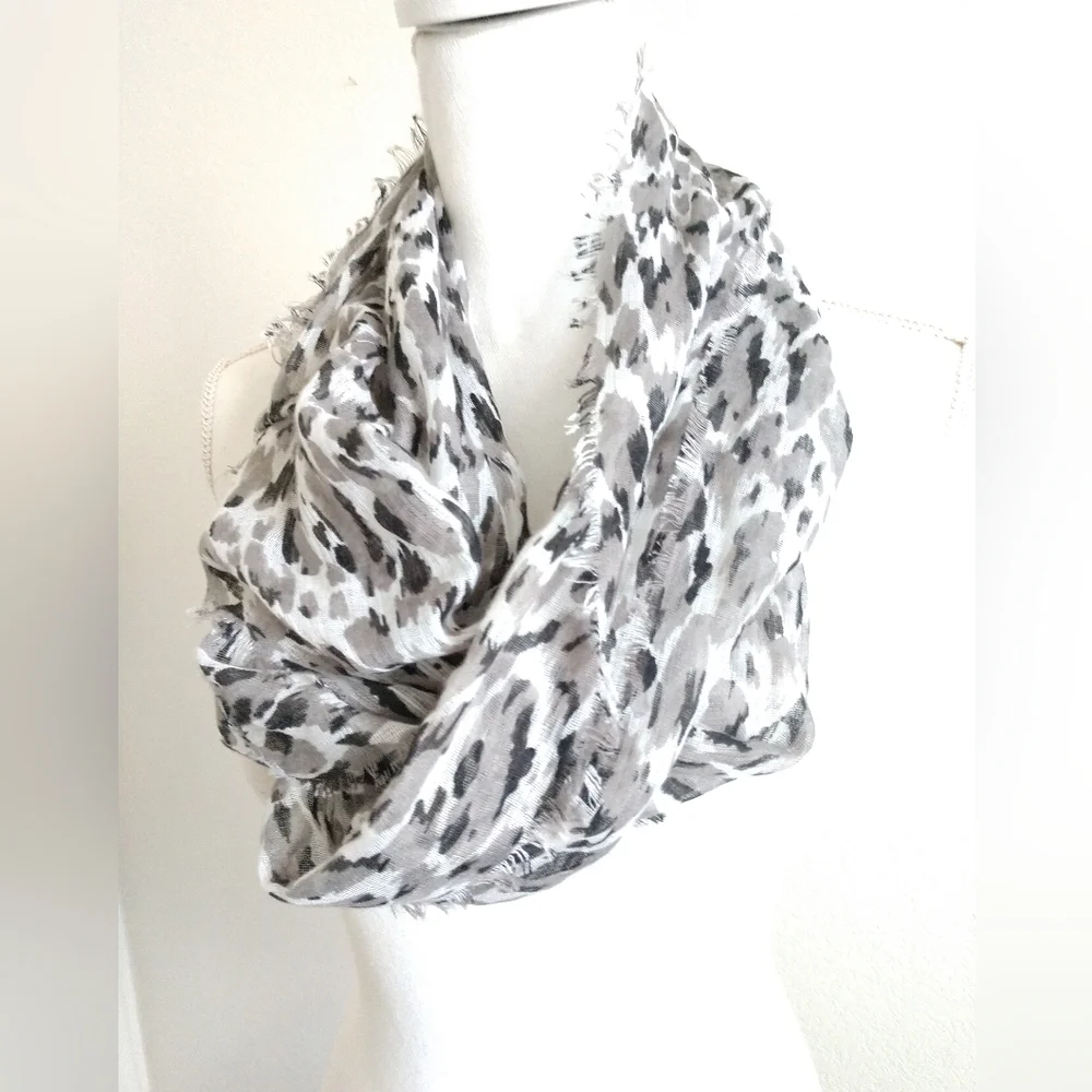 Collection Eighteen Abstract Animal Print Infinity Scarf Gray White Circle Loop